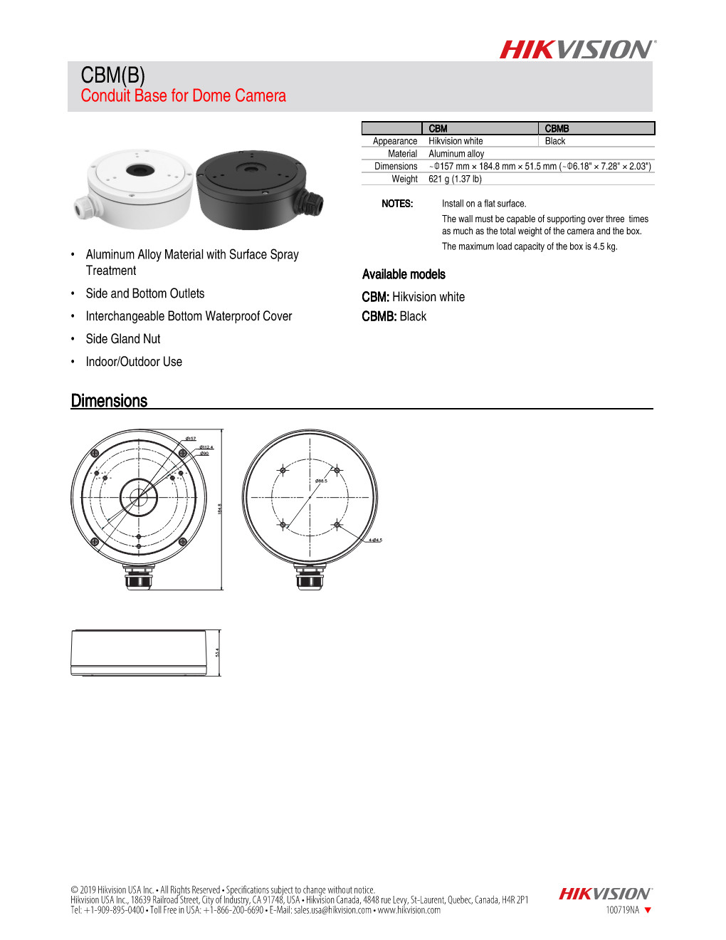 HikVision Conduit Base Bracket For Camera CCTV Medium CBM 302700630