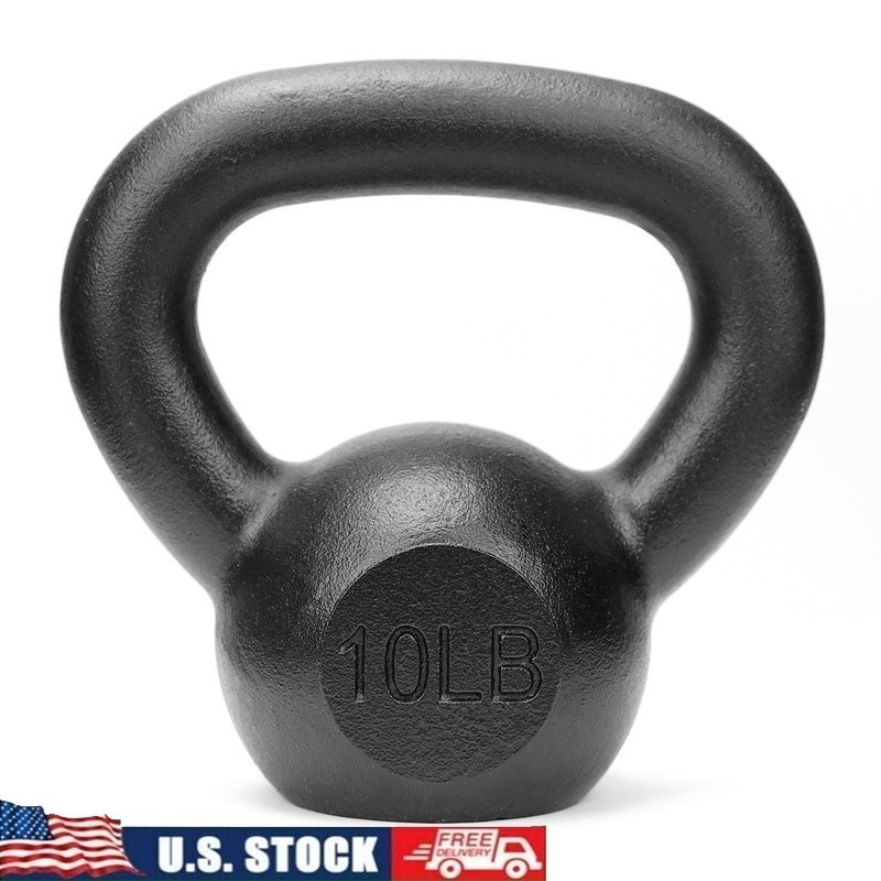 Fitness Kettlebell Powder Coated Cast Iron 10 LB Heavy Duty Strength Training US