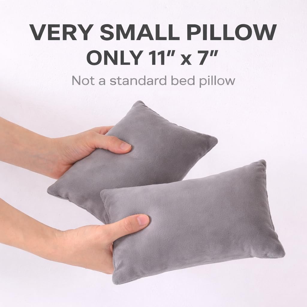 Tiny Pillow, 2-Pack Gray Micromink Shell Mini Pillows, 11"x7" - Machine Washa...