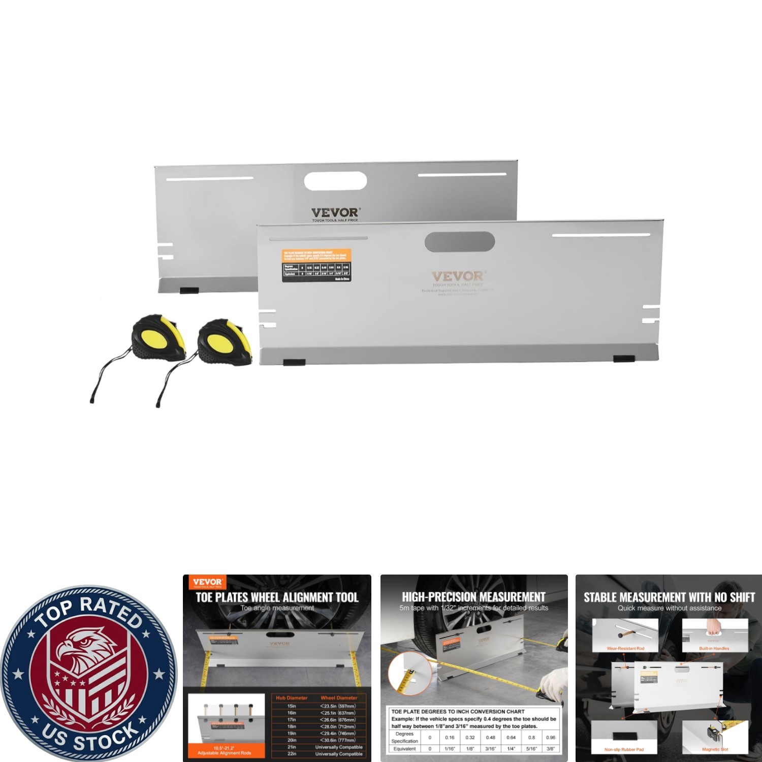 2-Pack Stainless Steel Toe Alignment Tool with Magnetic Slots & Measuring Tapes