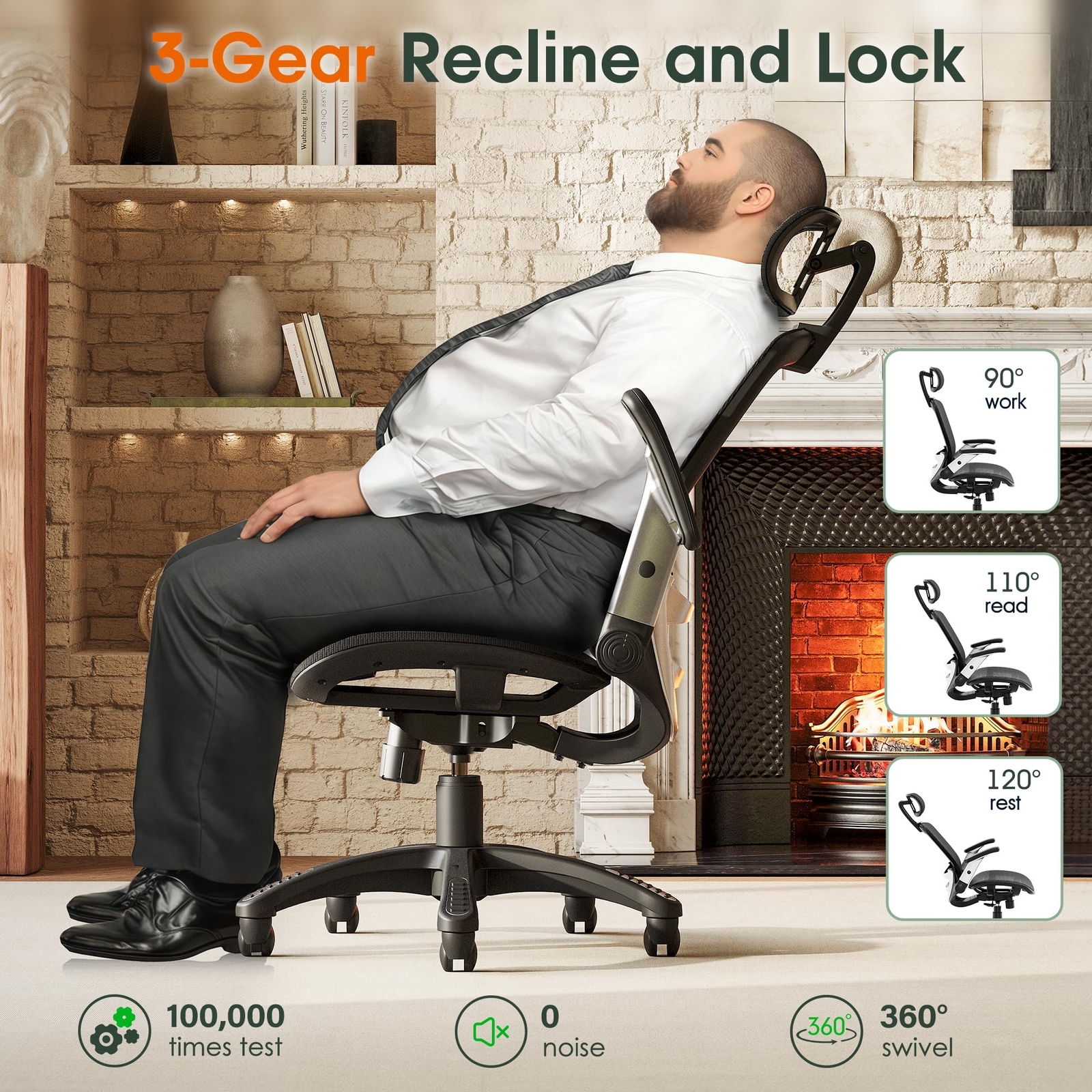 GABRYLLY Ergonomic Office Chair, High Back Home Desk Chair with Headrest, Fli...