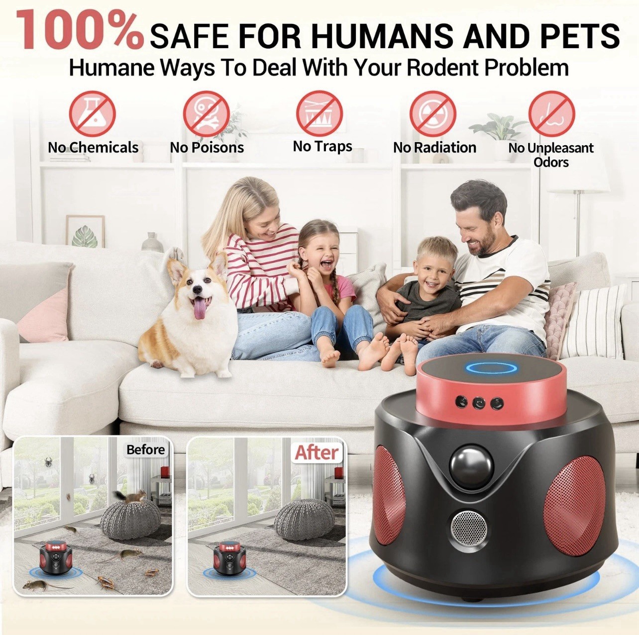 Ultrasonic Mouse Repellent Plug-in with PIR Sensor & LED Strobe Light
