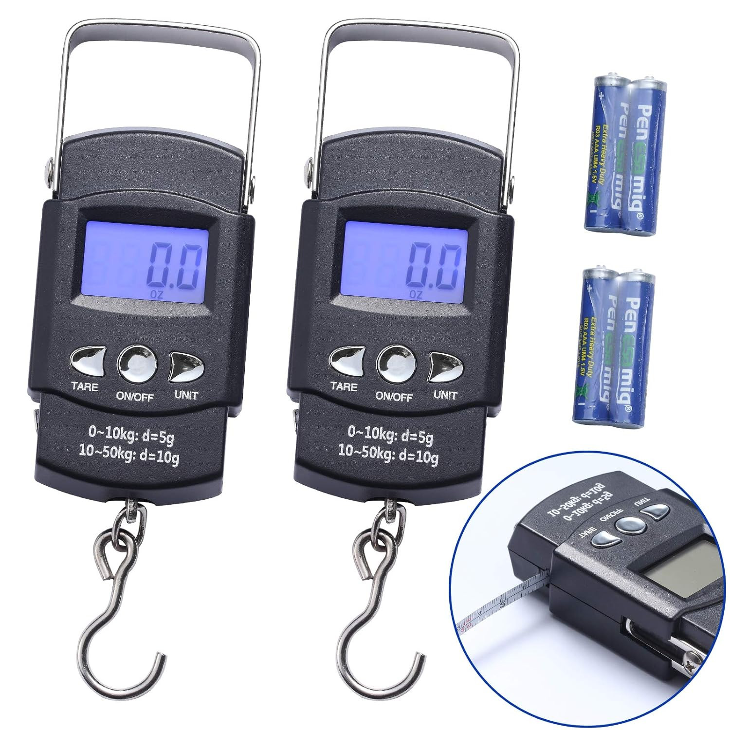 2 Pack Fish Scales, Portable Luggage Weight Scale with Backlit LCD Display 110Lb