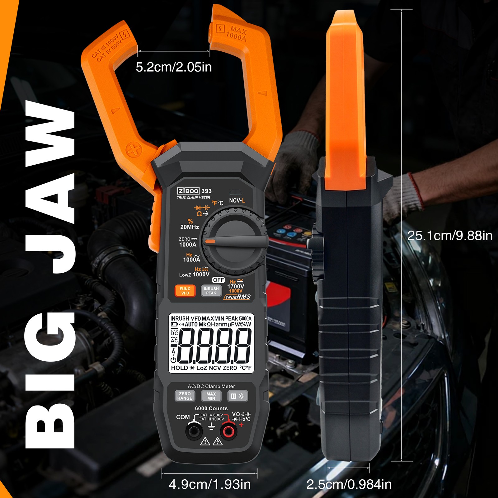 ZIBOO 393 True RMS Clamp Meter, DC 1700V Digital Multimeter