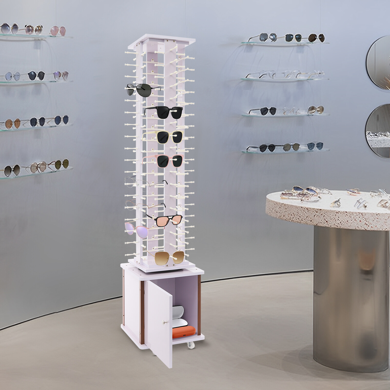 72-Pair Eyeglass Display Rack Floor-standing Rotating Glasses Storage Stand