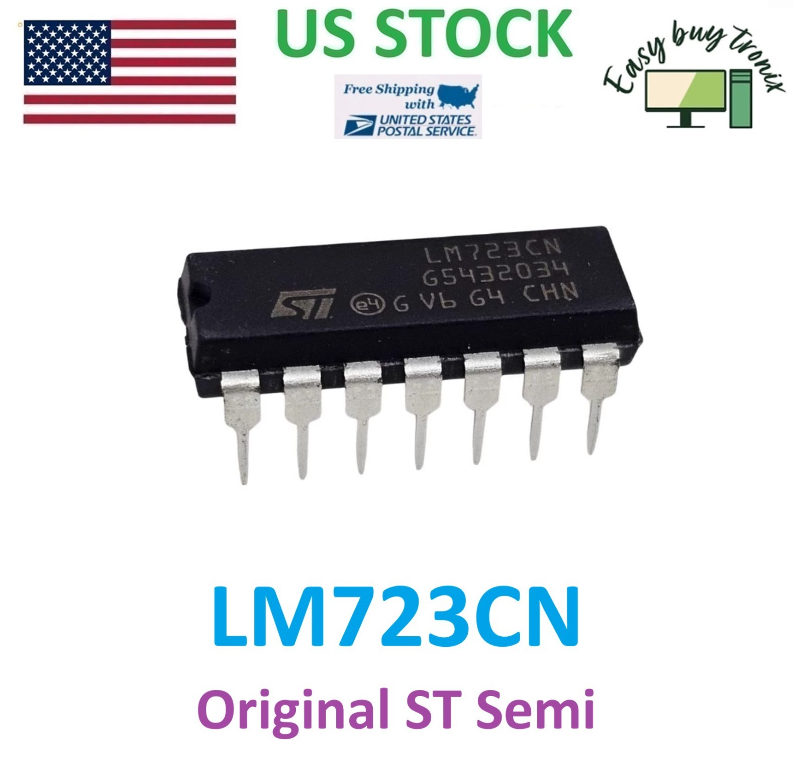 5PCS Genuine ST LM723CN LM723 DIP-14 IC Voltage Regulator 2-37V UA723