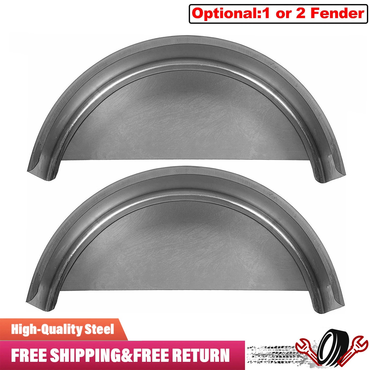 Single Axle Cold Rolled Steel Trailer Fender For 14"-16" Wheel & Fender Backs