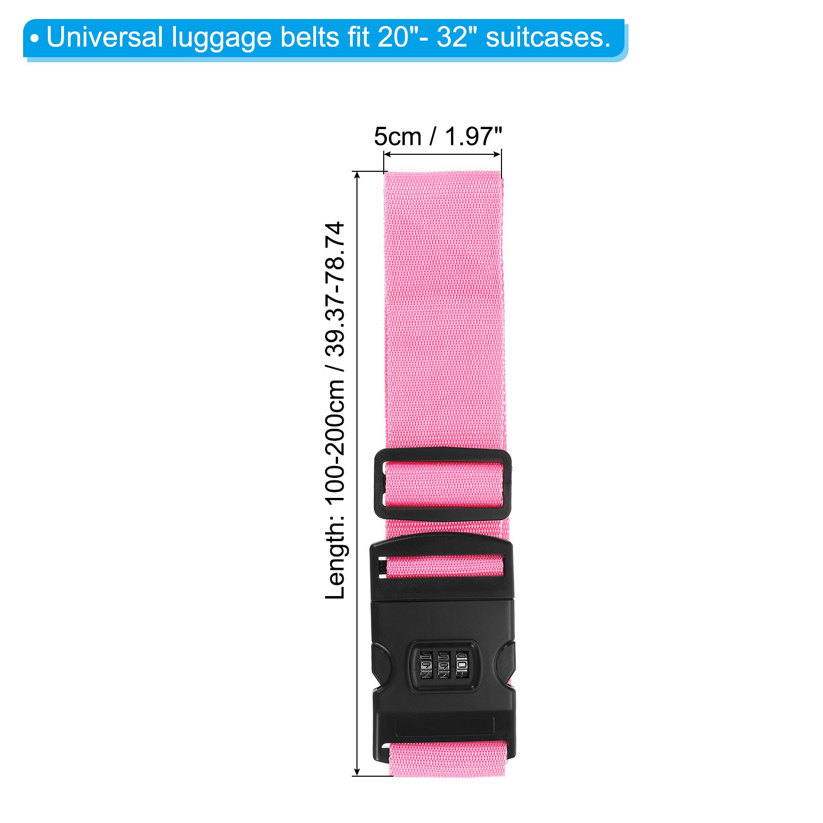 Luggage Straps with Combination Lock TSA Approved - Pink