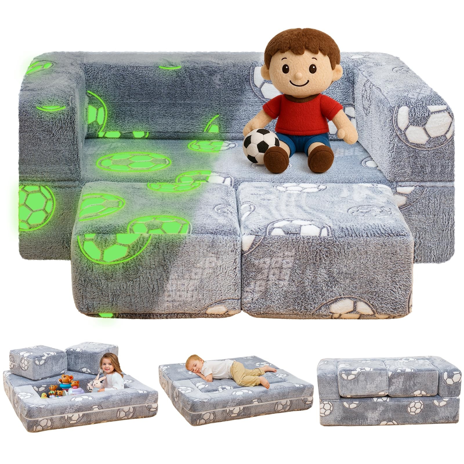 Couch Glow in The Dark Fold Out Couch for playroom, Convertible Baby Fold Out...