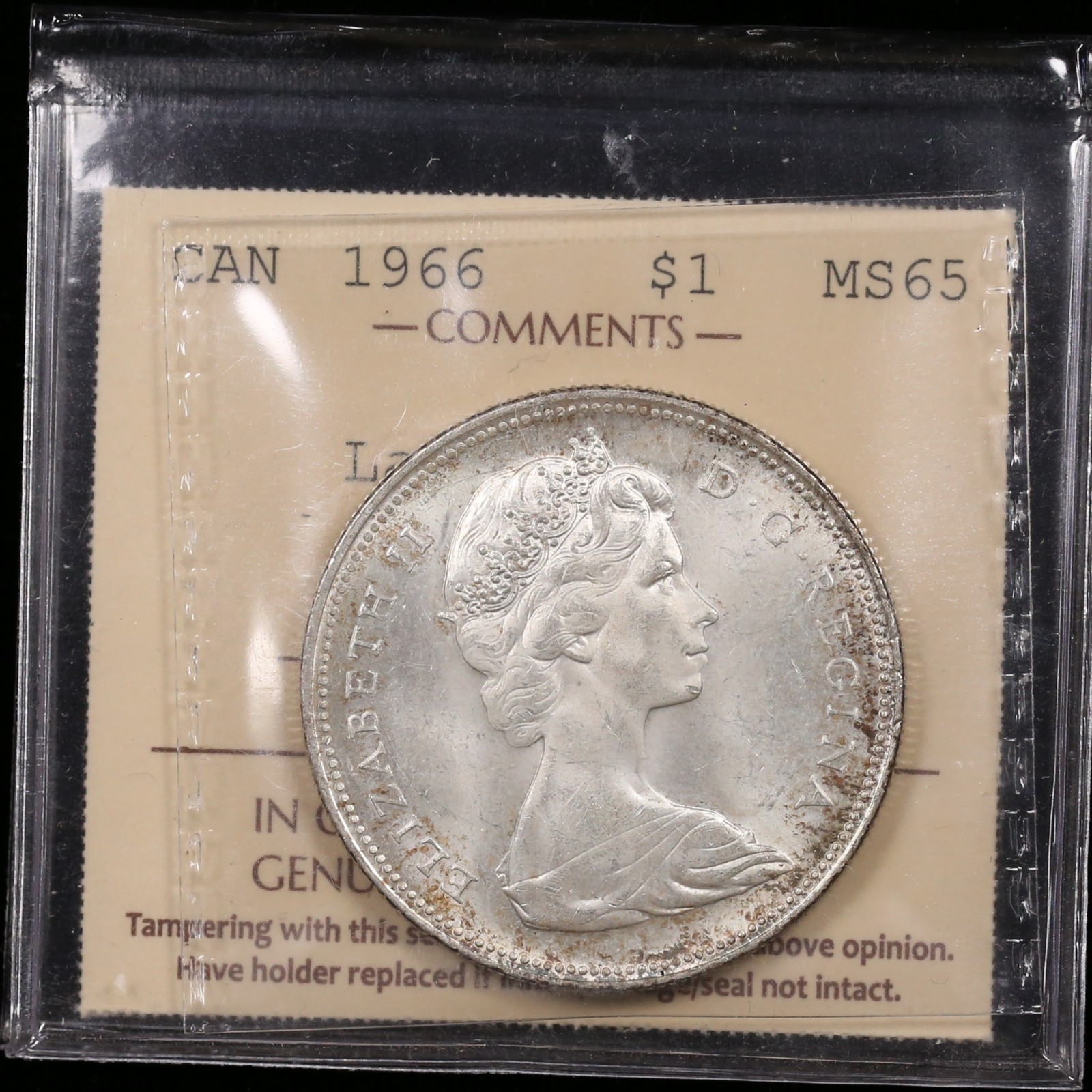 1966 $1 ICCS MS65 Large Beads Canada Silver Dollar Uncirculated Queen Elizabeth