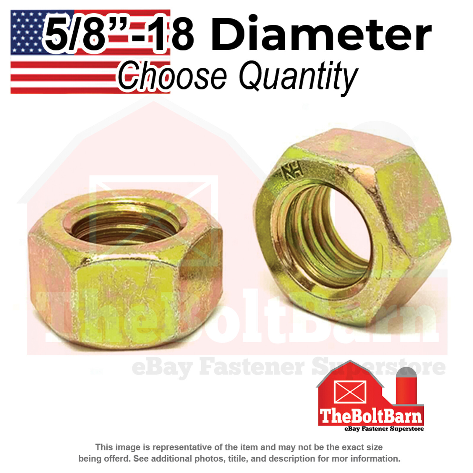 5/8"-18 Grade 8 Finished Hex Nuts Zinc Yellow Coarse USA Made (Pick Quantity)