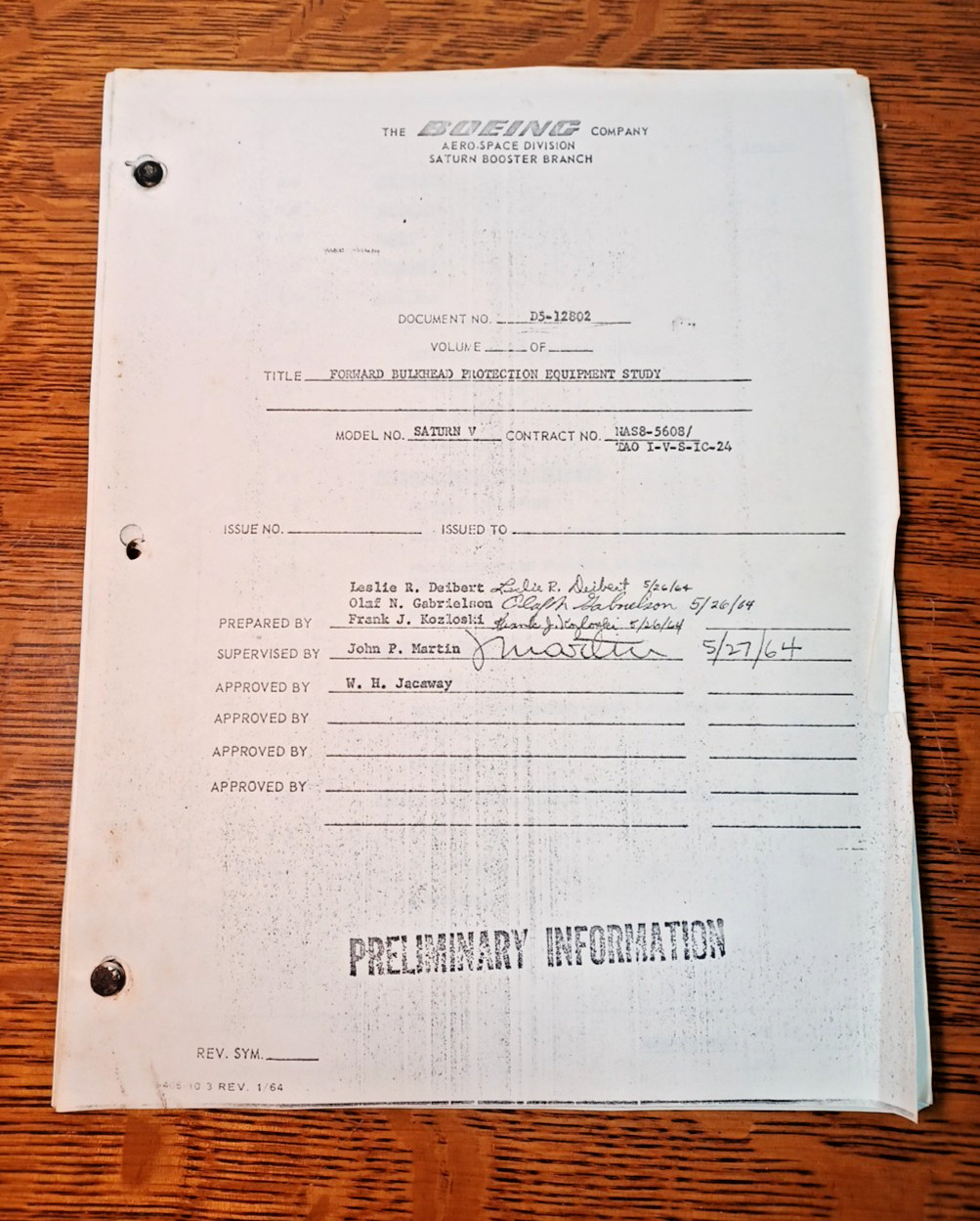 Saturn V Bulkhead Protection Equipment Study 1964 Boeing Aero-Space JRR33
