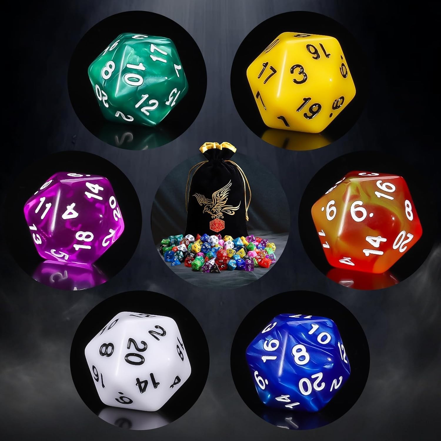Colorful Polyhedral Dice Set for D&D RPG Games