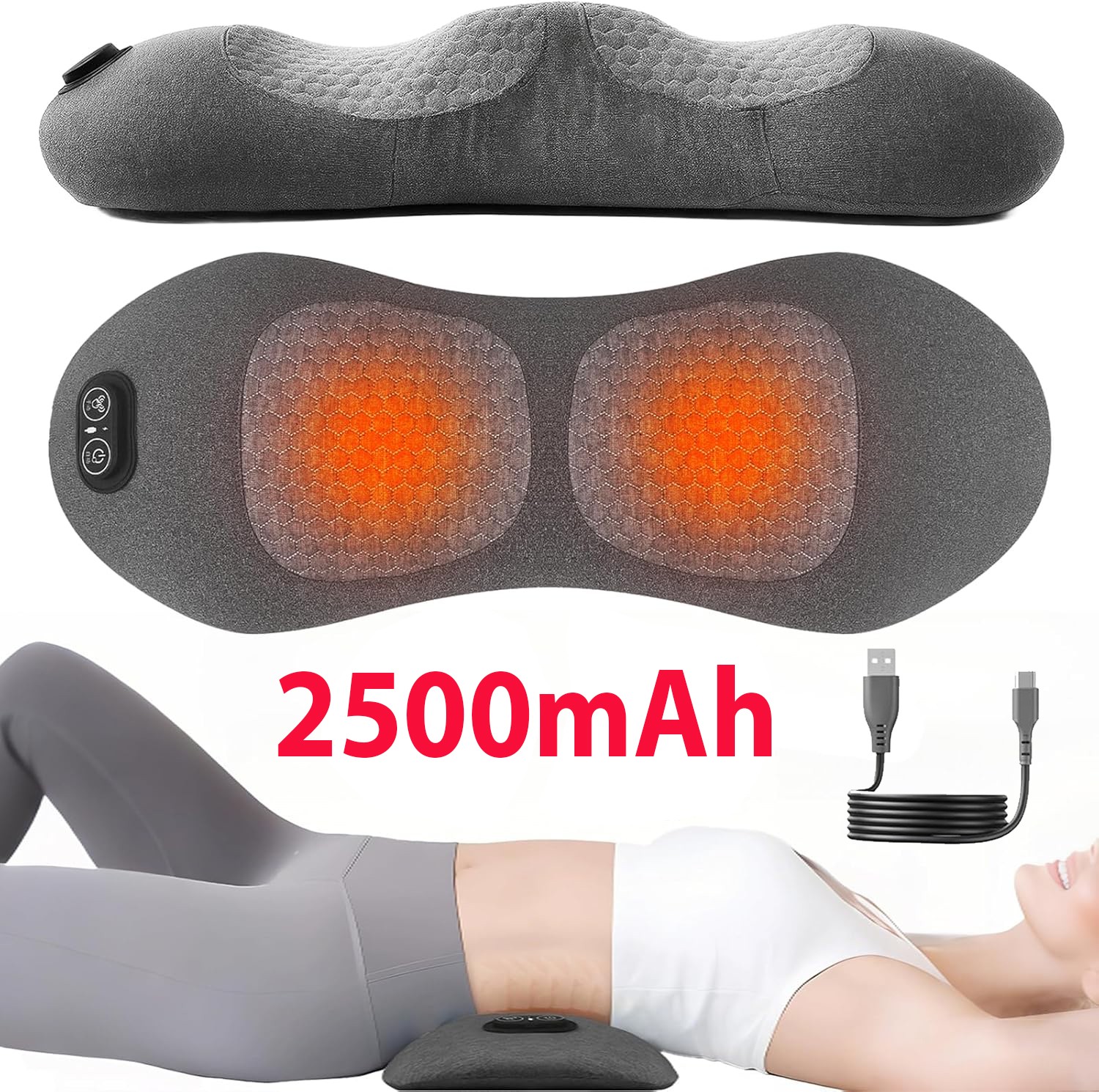 Rechargeble 3in1 Lumbar Support Pillow Smooth Spine Triple Fusion Back Massager
