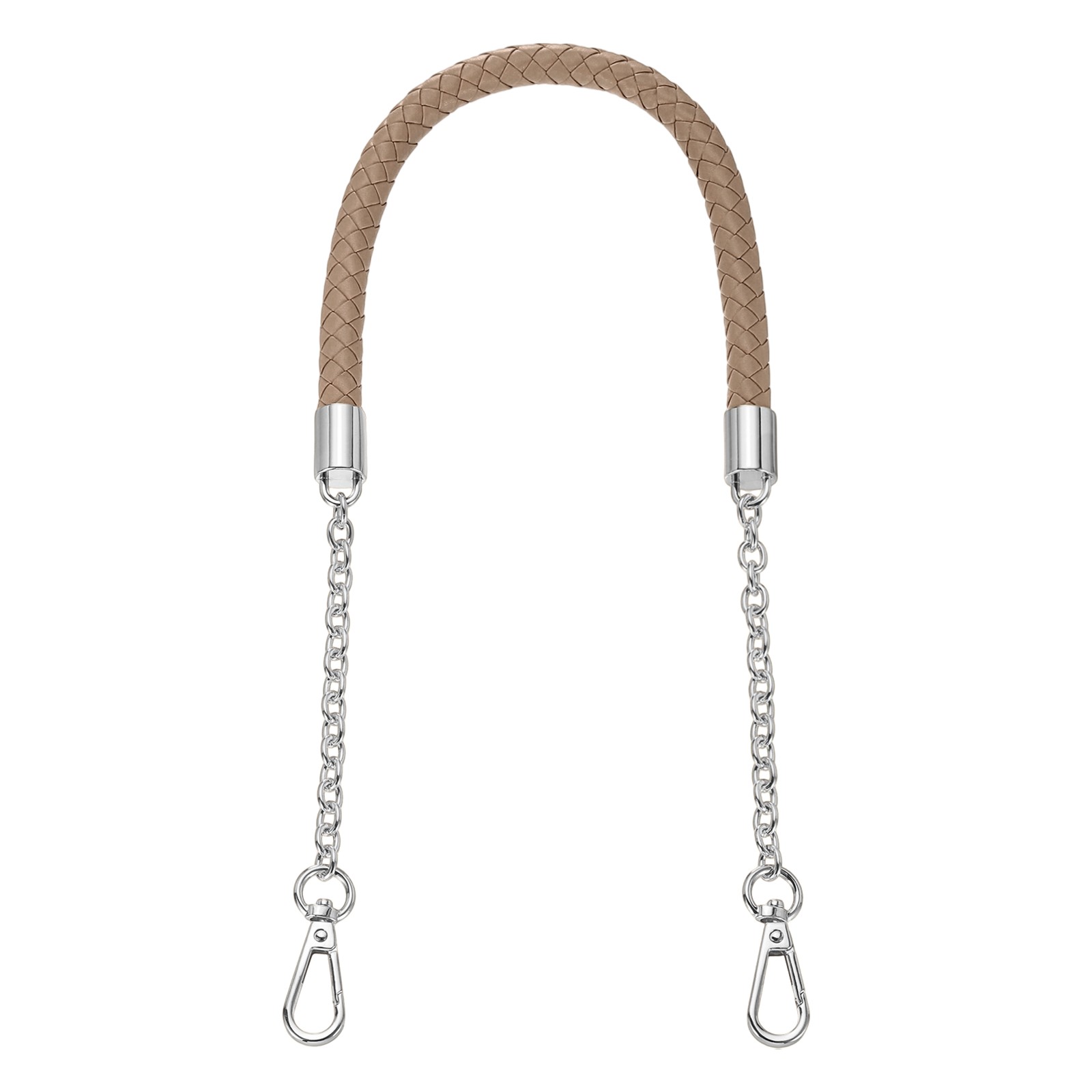 62cm/24.4" PU Leather Braided Purse Strap (Taupe, Silver Buckle)