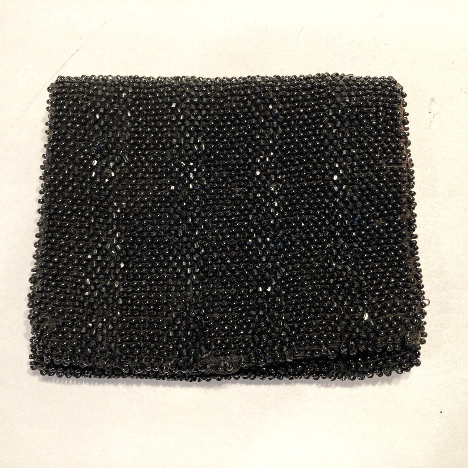 Mini Black Beaded Purse from Czechoslovakia - 4" x 3.5"