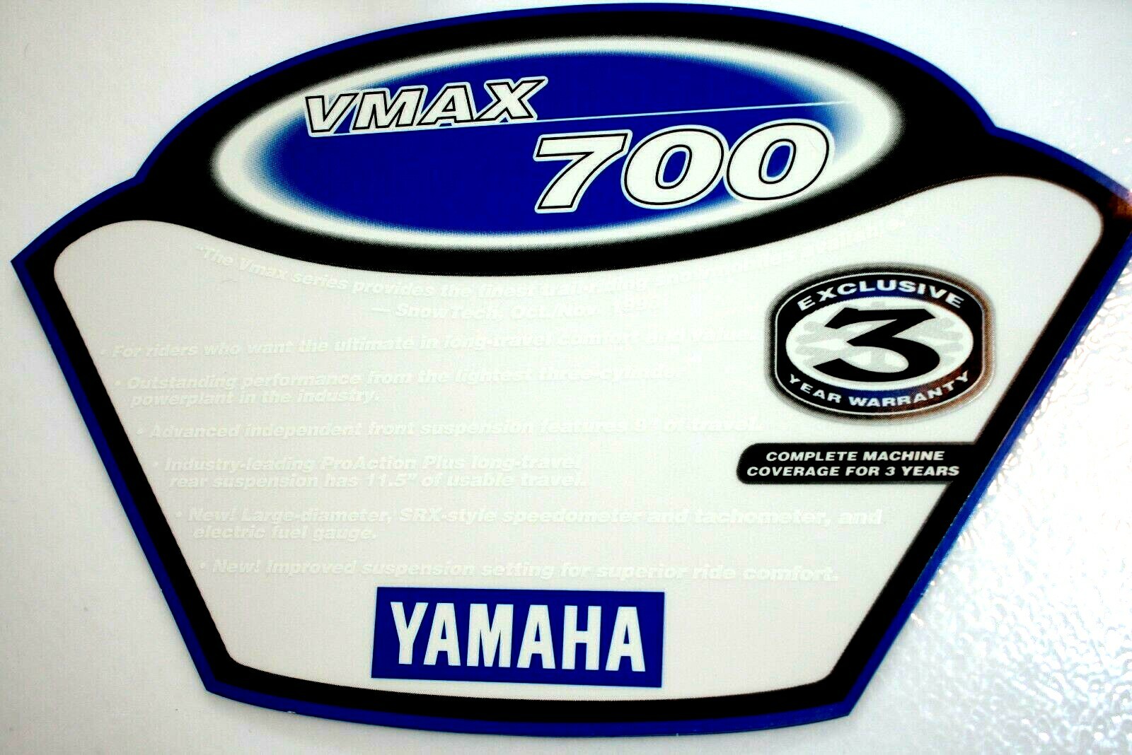 NOS YAMAHA DEALER SALES AID SNOWMOBILE WINDSHIELD 1999 VMAX 700