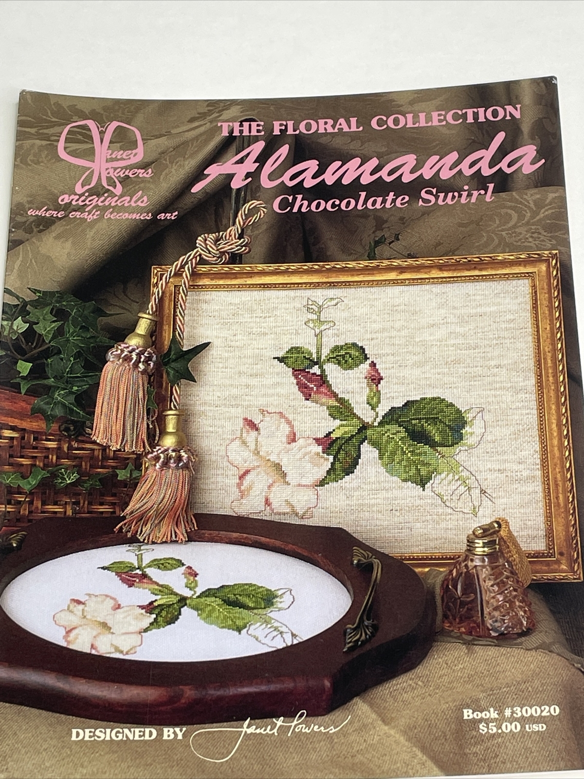 Janet Powers Allamanda Chocolate Swirl Floral Collection Cross Stitch Pattern