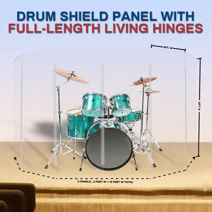 Drum Shield 2ft. x 6 ft. Panels,Clear Acrylic Drum Shield for Drum Cage,Drum Kit