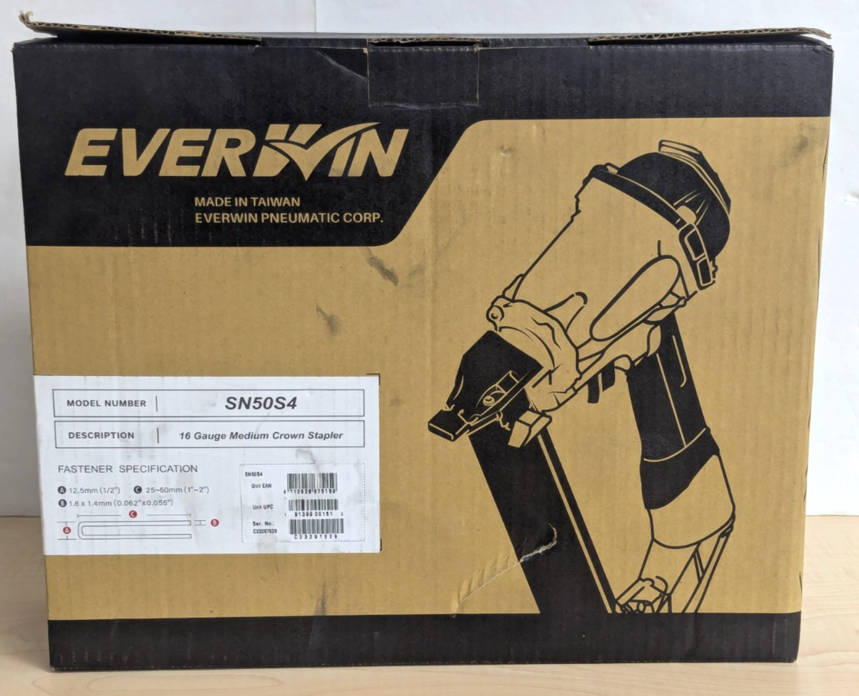 Everwin SN50S4 Pneumatic 16GA Medium Crown Stapler, 1/2", 1" to 2"