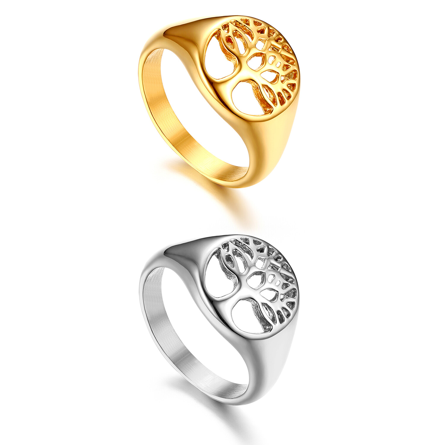 Mens Womens Size 5-11 Tree of Life Stainless Steel Wedding Rings Promise Band