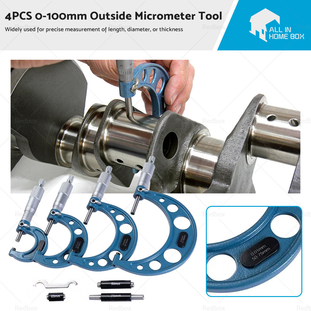 4pcs 0-100mm Outside Micrometer Machinist Tool Set Carbide 0.01mm