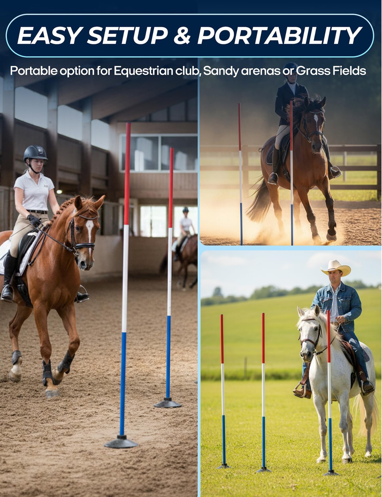 6 Pcs Pole Bending Poles with Weighted Base for Horses, Adjustable Equestrian...