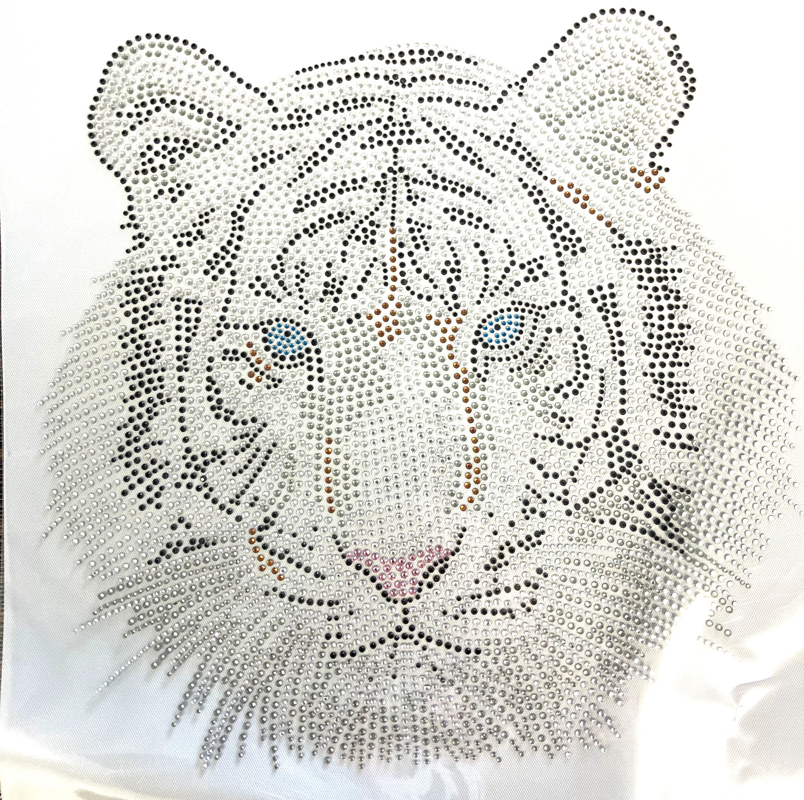 Silver Tiger Blue Eyes Rhinestone Heat Transfer Applique 12x11inch