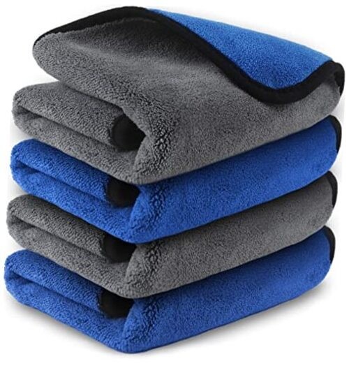 Microfiber Towels for Cars Wash 16x16 Inch - Pack of 4 - Blue-Grey - 800 Gsm