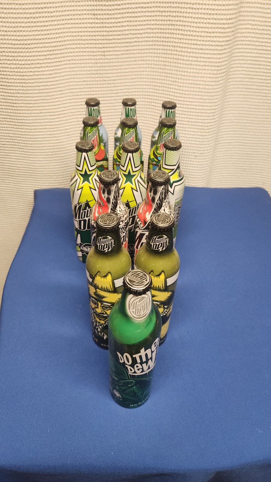 Vintage Mountain Dew Aluminum Bottles POP Culture Amazing Art Lot Of 14
