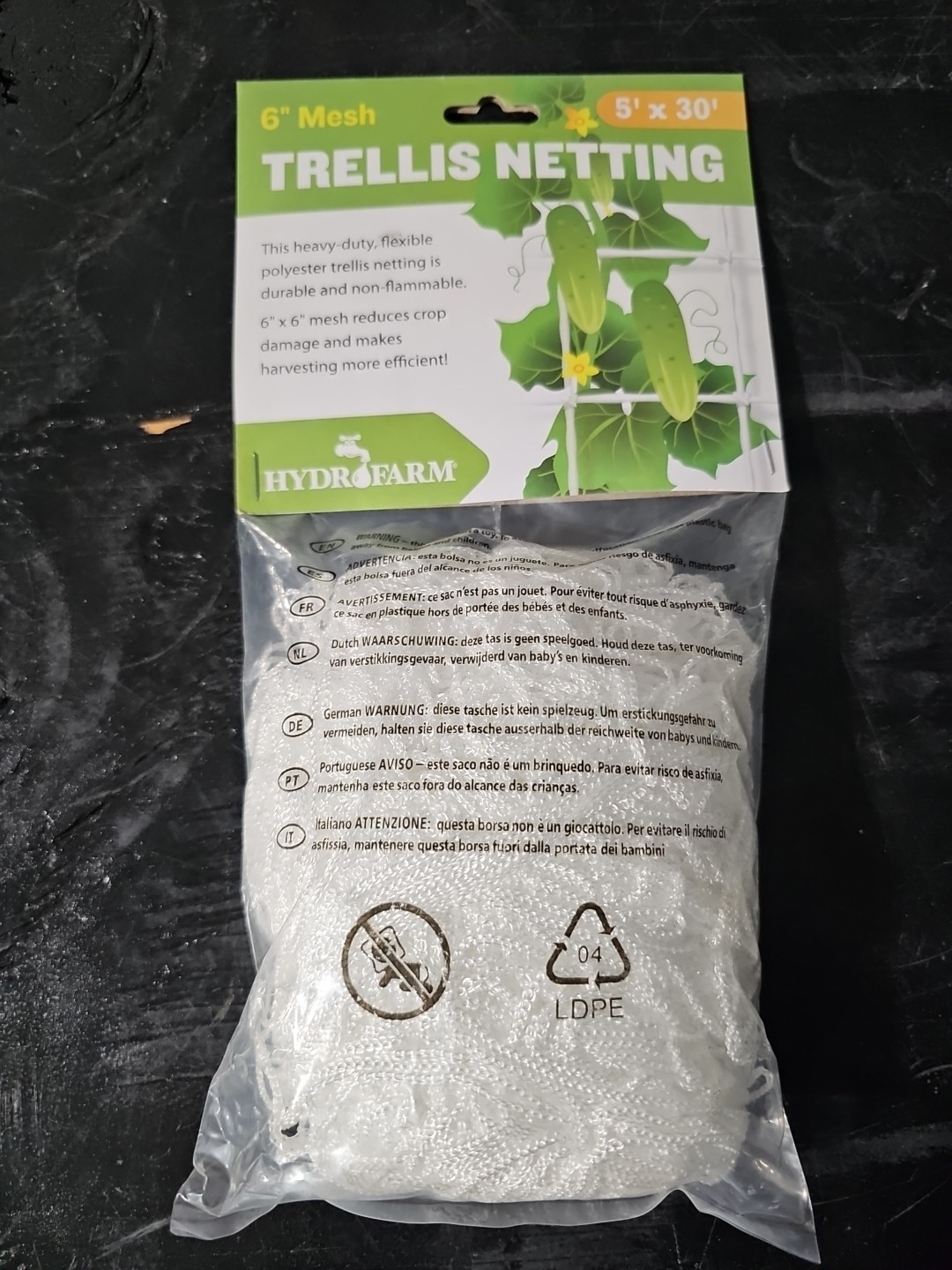 6 PACK Hydrofarm Flexible Woven Poly Trellis  5' x 30', 6" Mesh