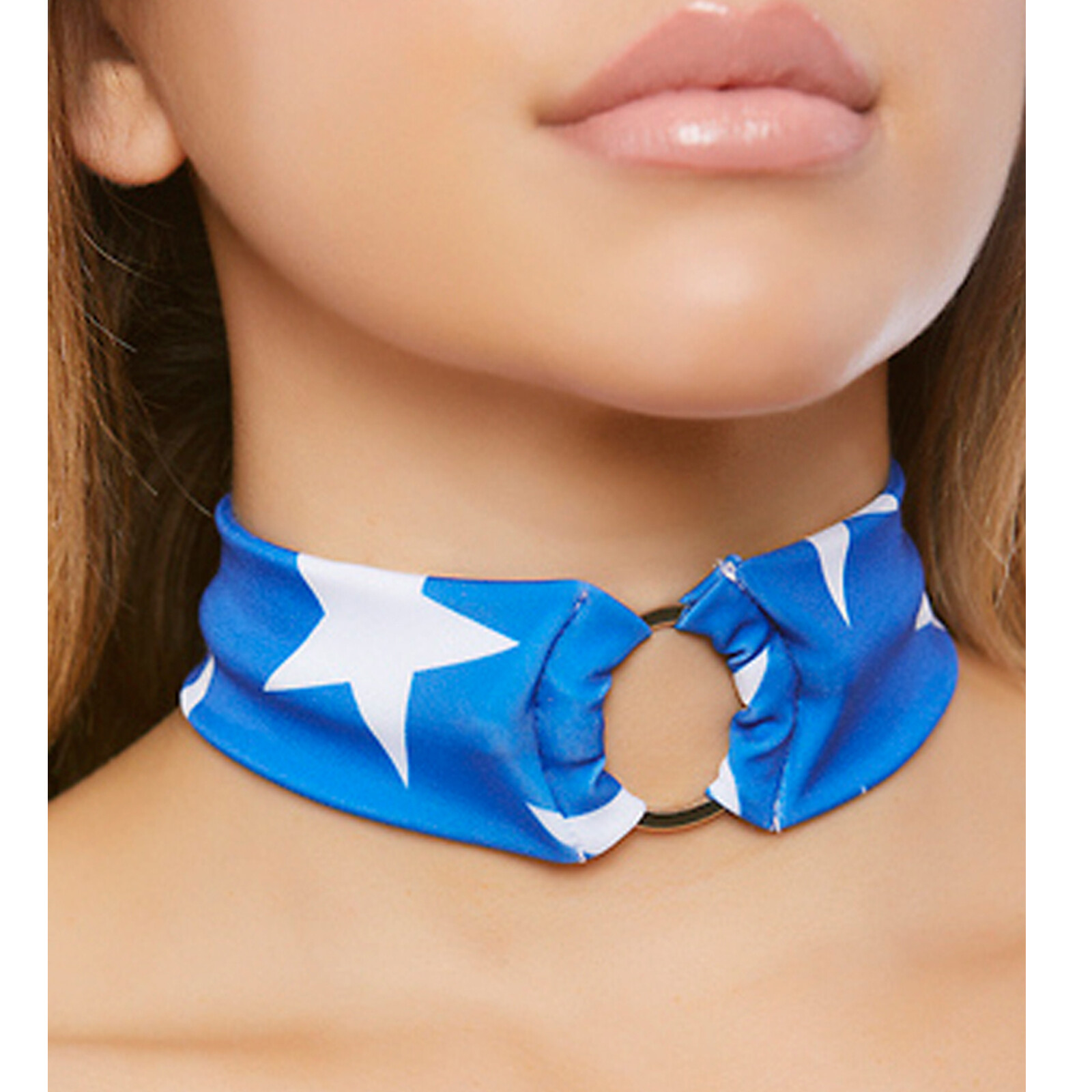 Star Print Choker O Ring Patriotic Flag USA Fourth of July Blue White 998500