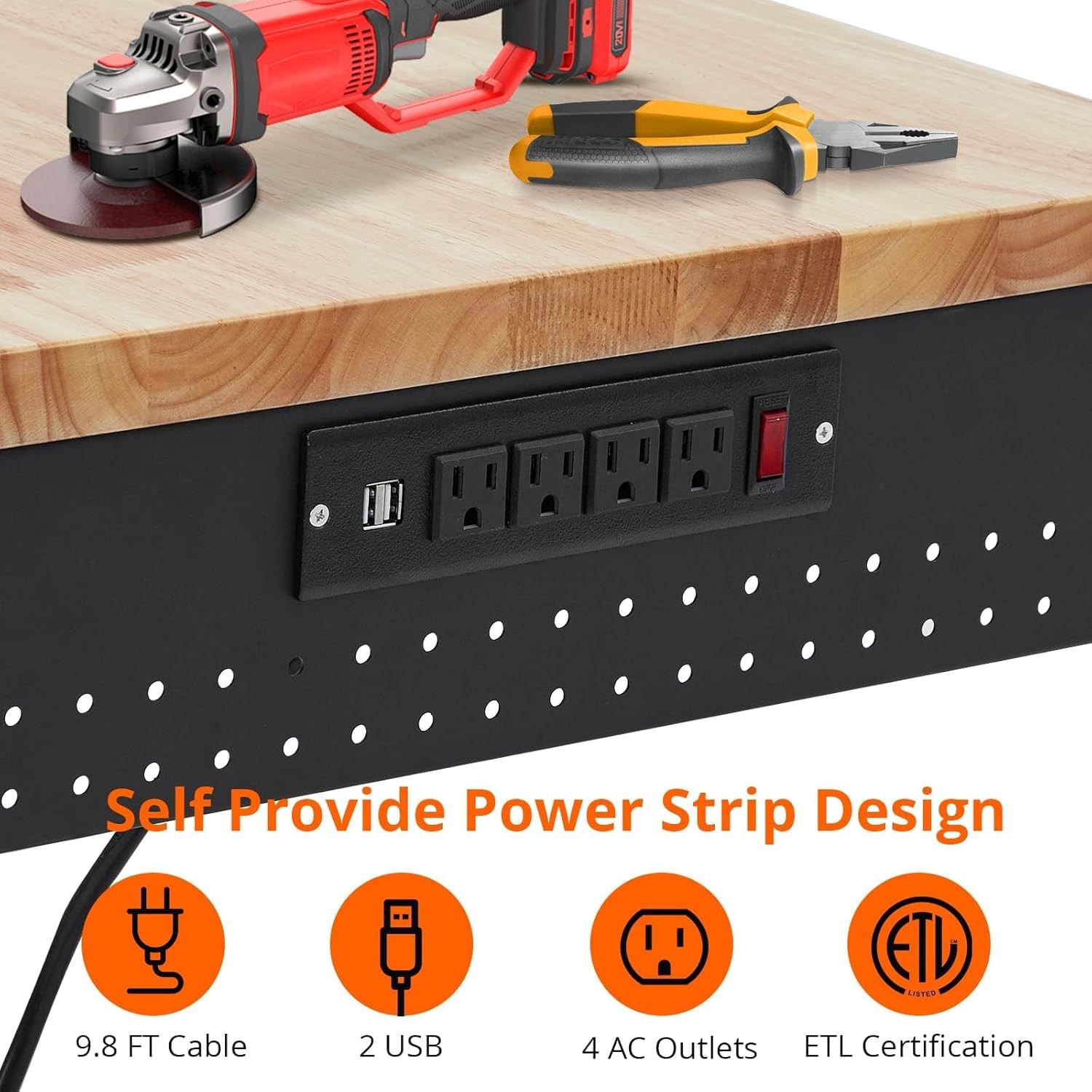 Adjustable Height Workbench 60"L x 22"W Work Bench Table w/ Power Outlets&Wheels