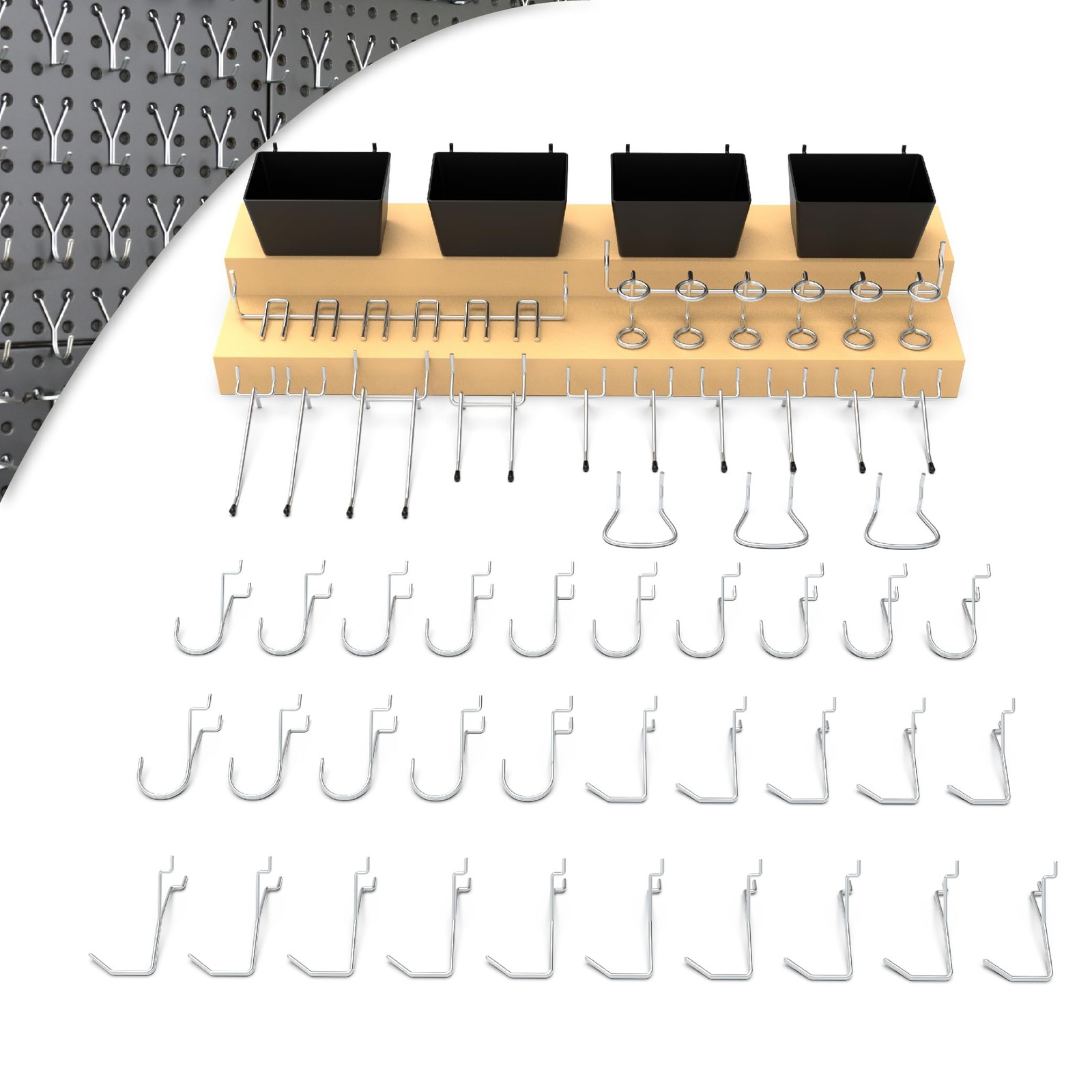 Pegboard Hooks Assortment 49PC Pegboard Accessories with Pegboard Bins Garage...