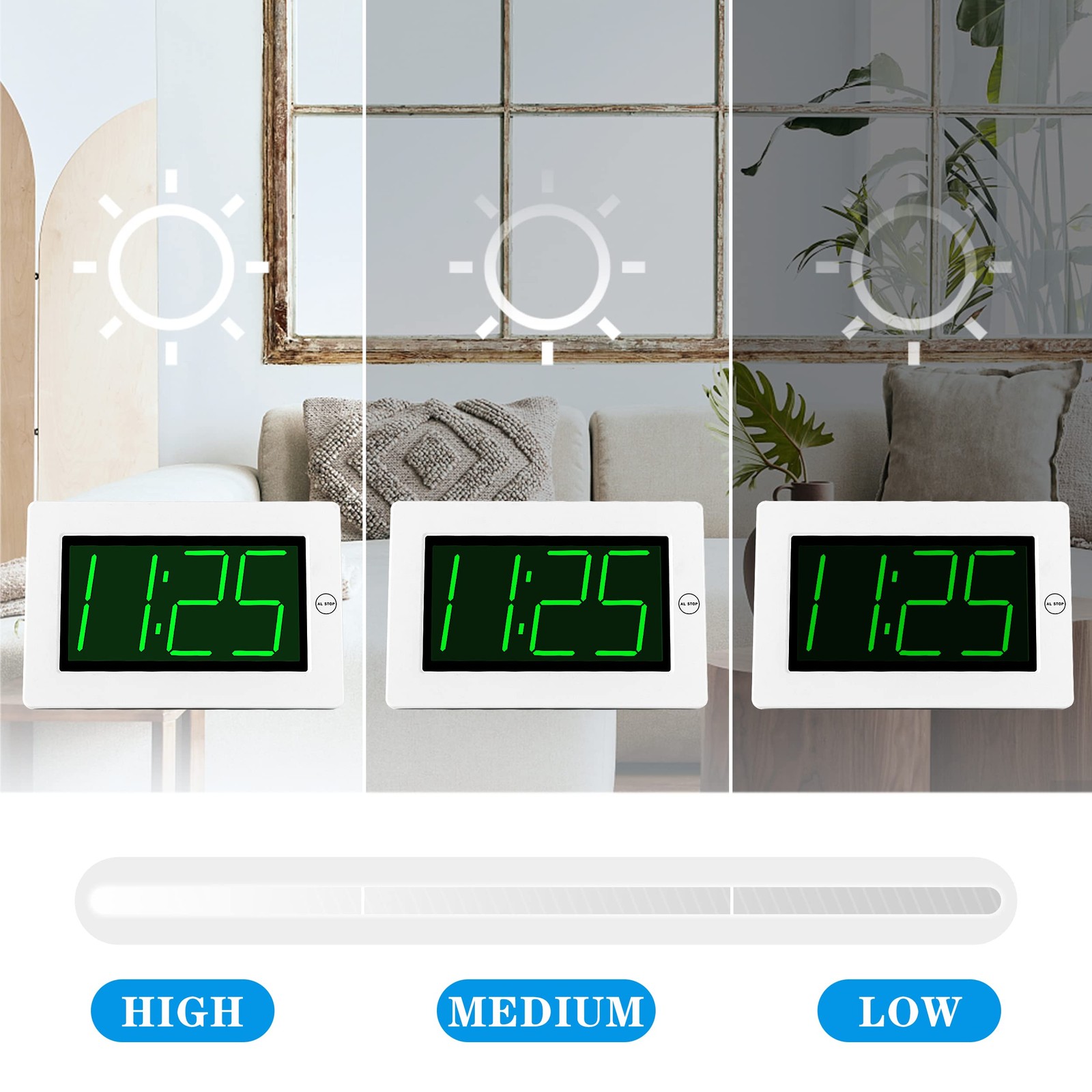 LED Digital Clock, Alarm Clock, Wall Clock, 3" LED Digit Display, Adjustable ...
