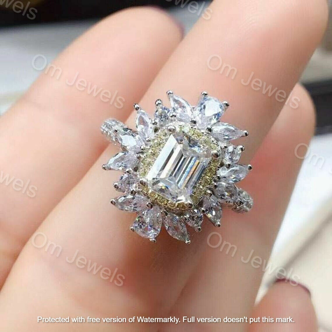 2Ct Lab Created Diamond Flower Halo Engagement Ring 14K White Gold Finish