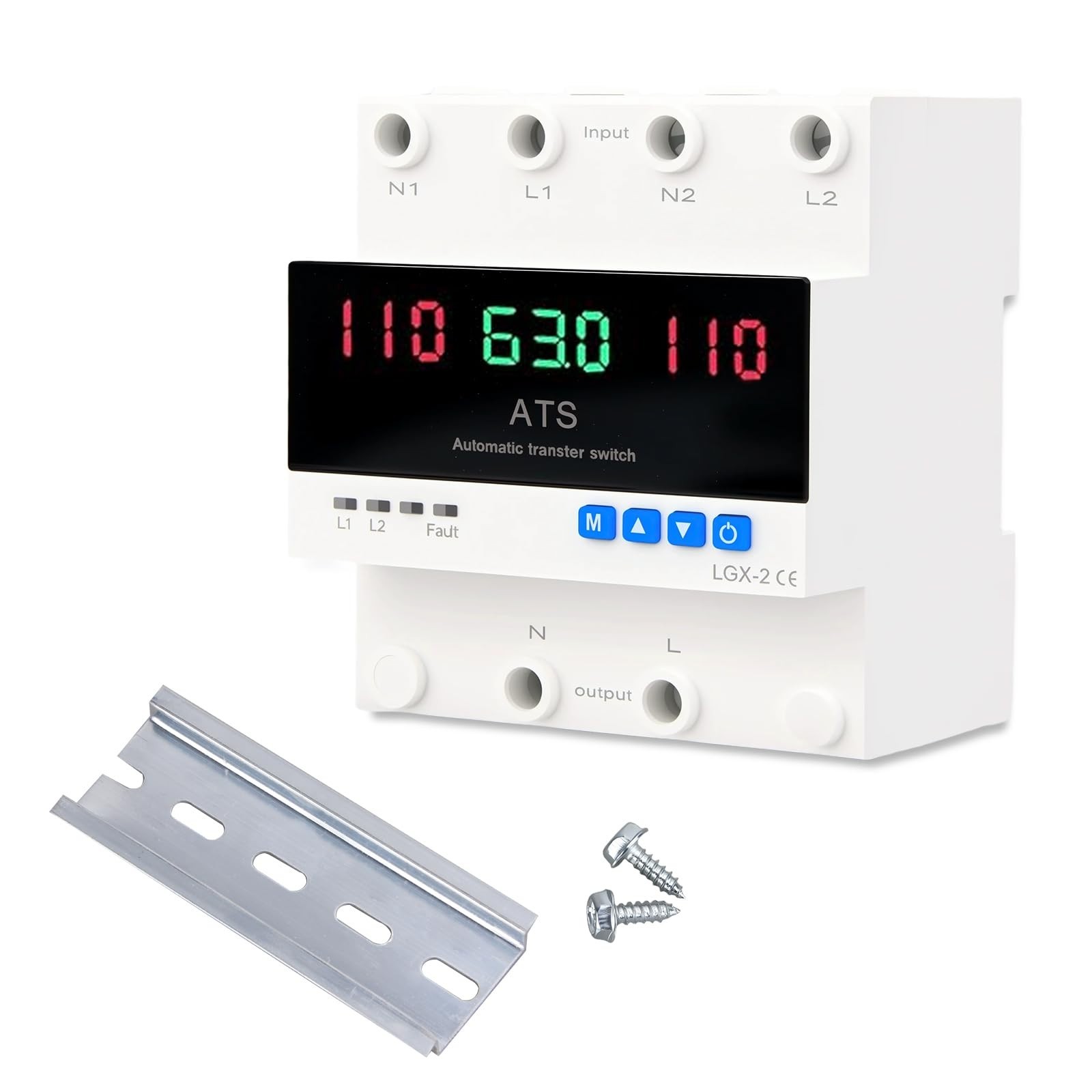 Dual Power Automatic Transfer Switch 63A 2P 110V Adjustable Generator ATS LED Di