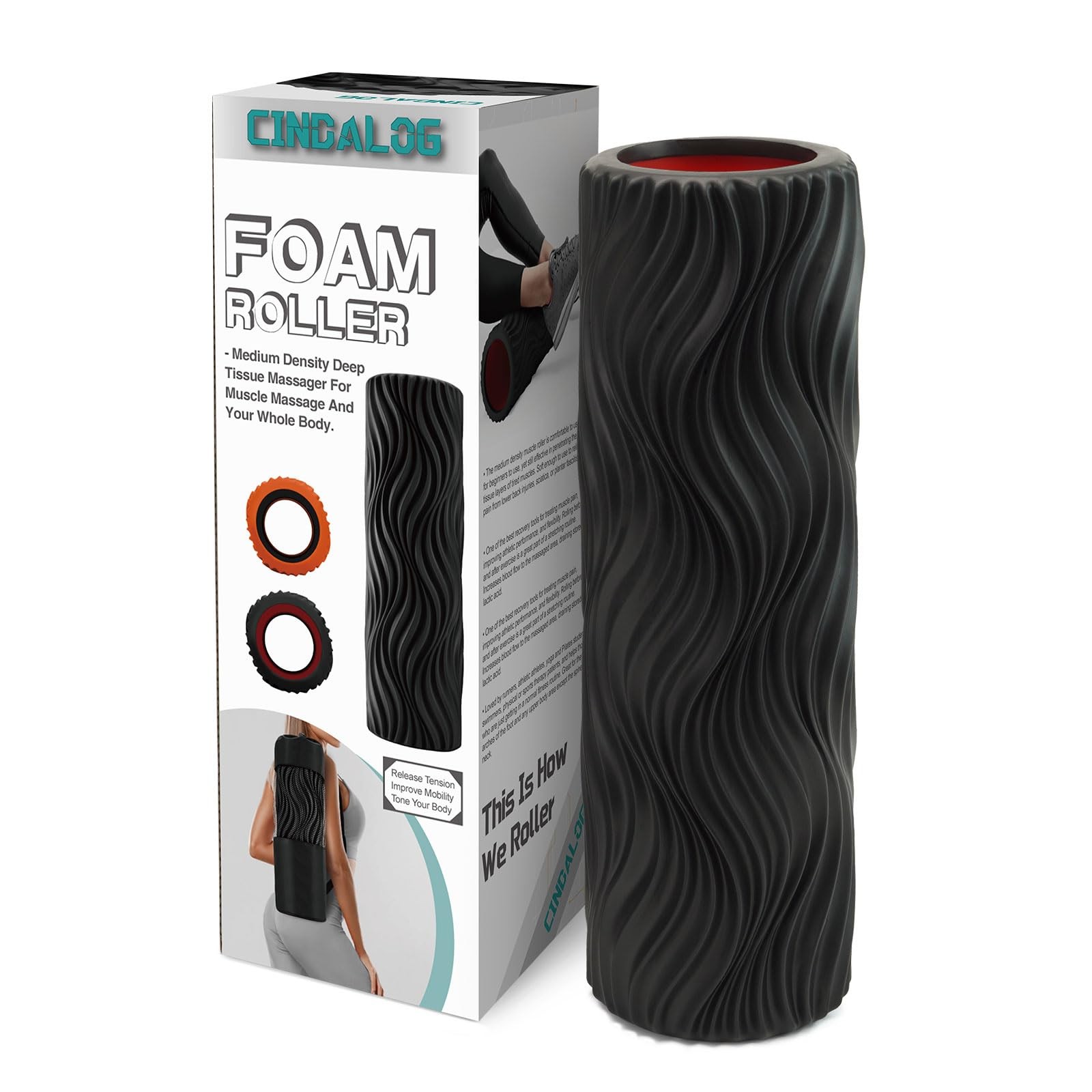 Foam Roller, 15" High Density Foam Back Roller, Wave Textured Massage Roller ...