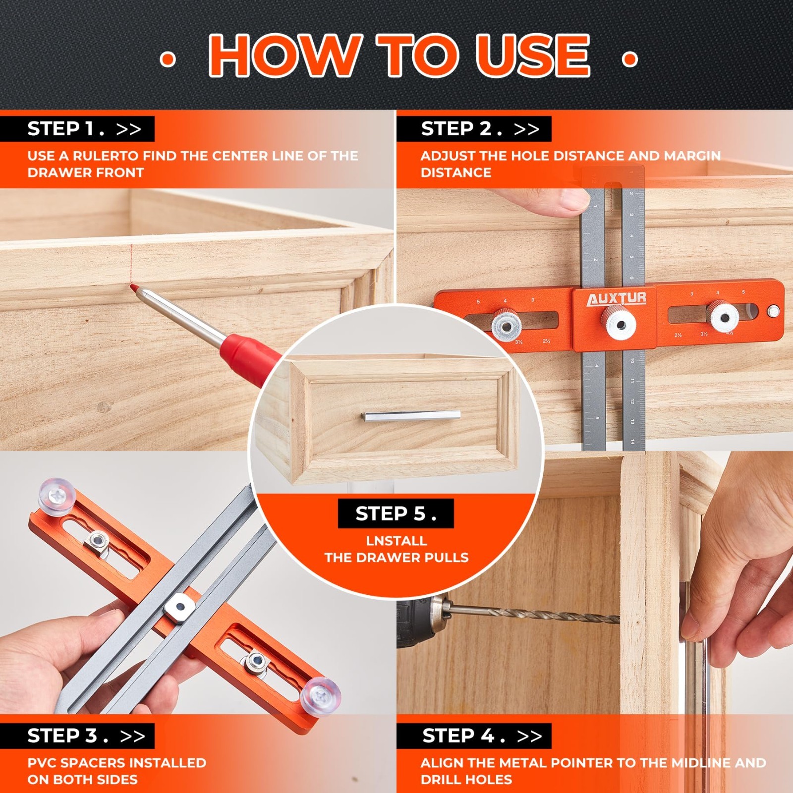 Adjustable Cabinet Hardware Jig Tool - Alignment Hole Punch Locator for Knobs &