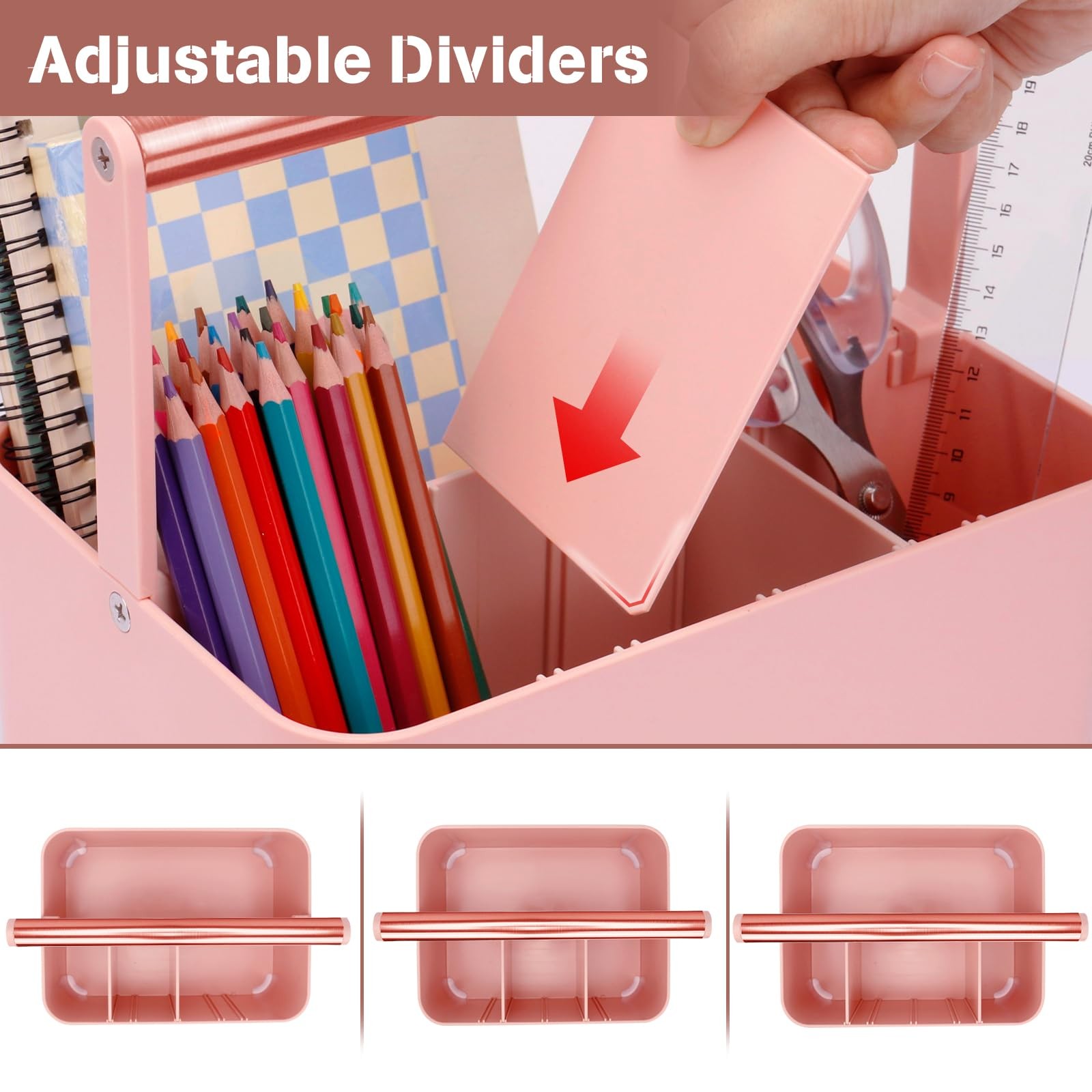 Multipurpose Caddy Organizer with Handle and Adjustable Divider, Portable Art...