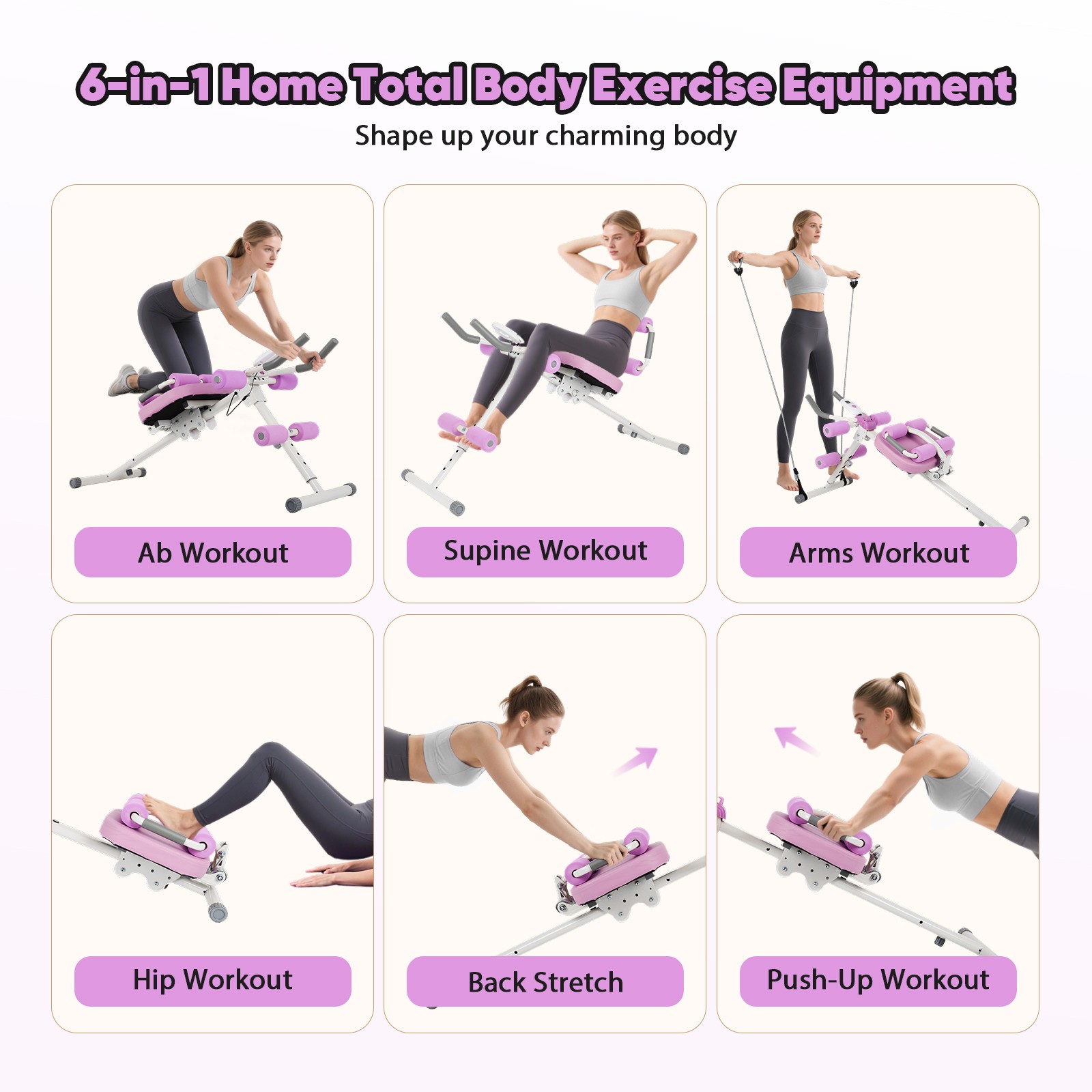 6 in 1 Abs Workout Machine Multi Functional Adjustable Ab Trainer Machine