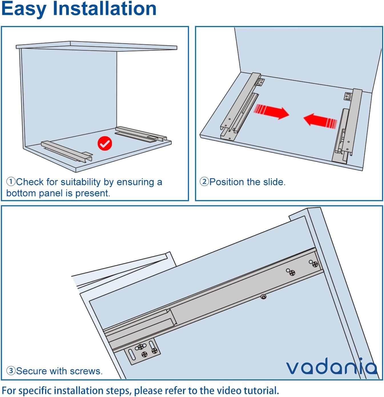 12" Undermount Drawer Slide, Soft Close, Bottom Mounted & Bottom Support, 88 Lb
