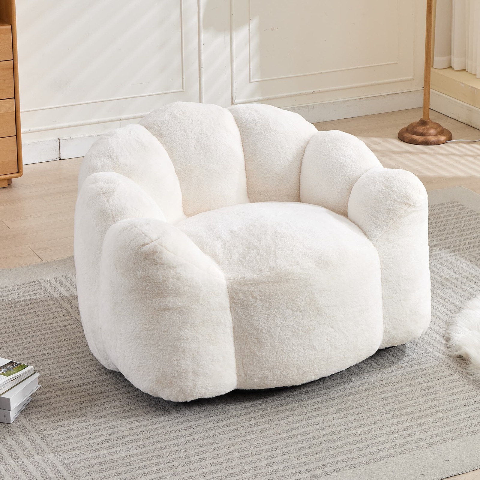 White Lotus Compression Sofa Bean Bag Pull Ring Portable Living Room Bedroom