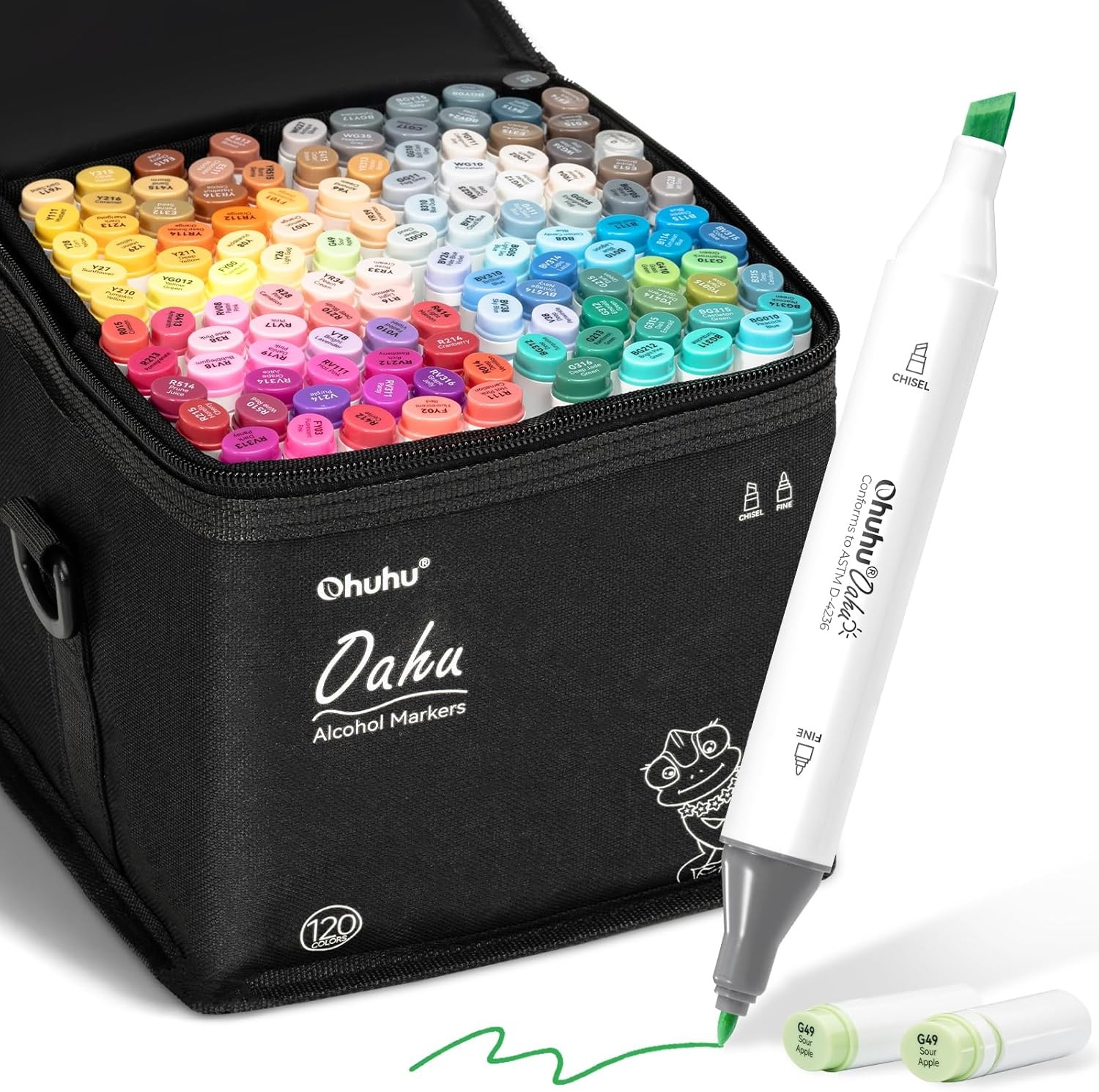 Ohuhu120/100/80/60 Colors Dual Tips Art Sketch Twin Marker Pens Highlighters&Bag
