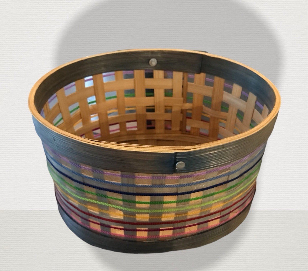 Natural Wooden Rainbow Ribbon Woven Basket Storage Organizer Home Decor Gift