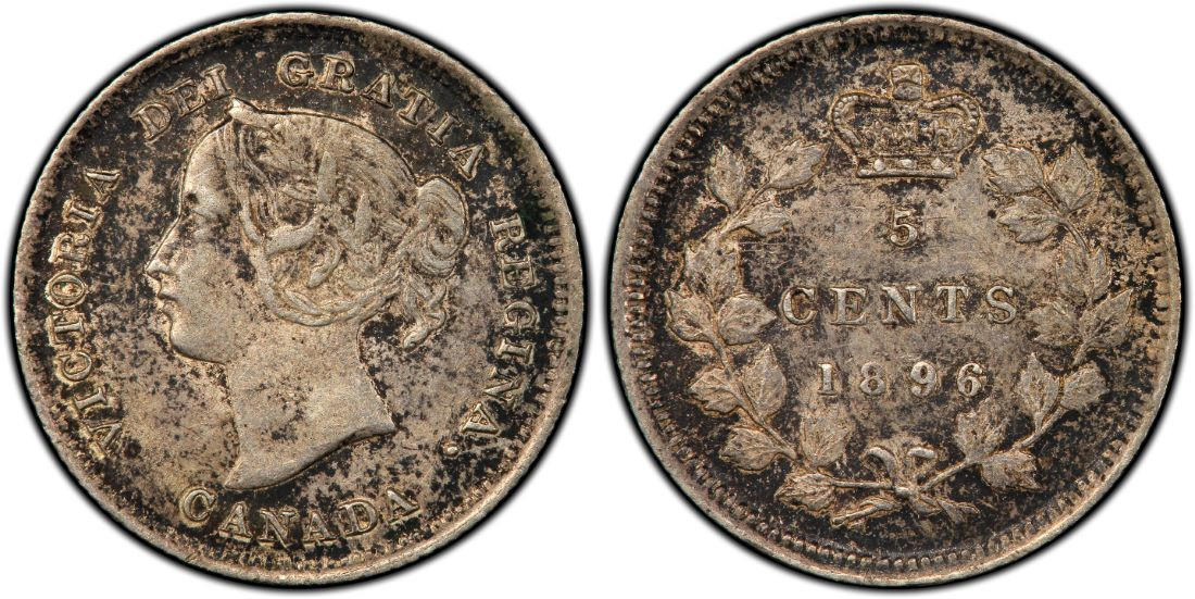 PCGS AU50  1896 Canada Five Cents
