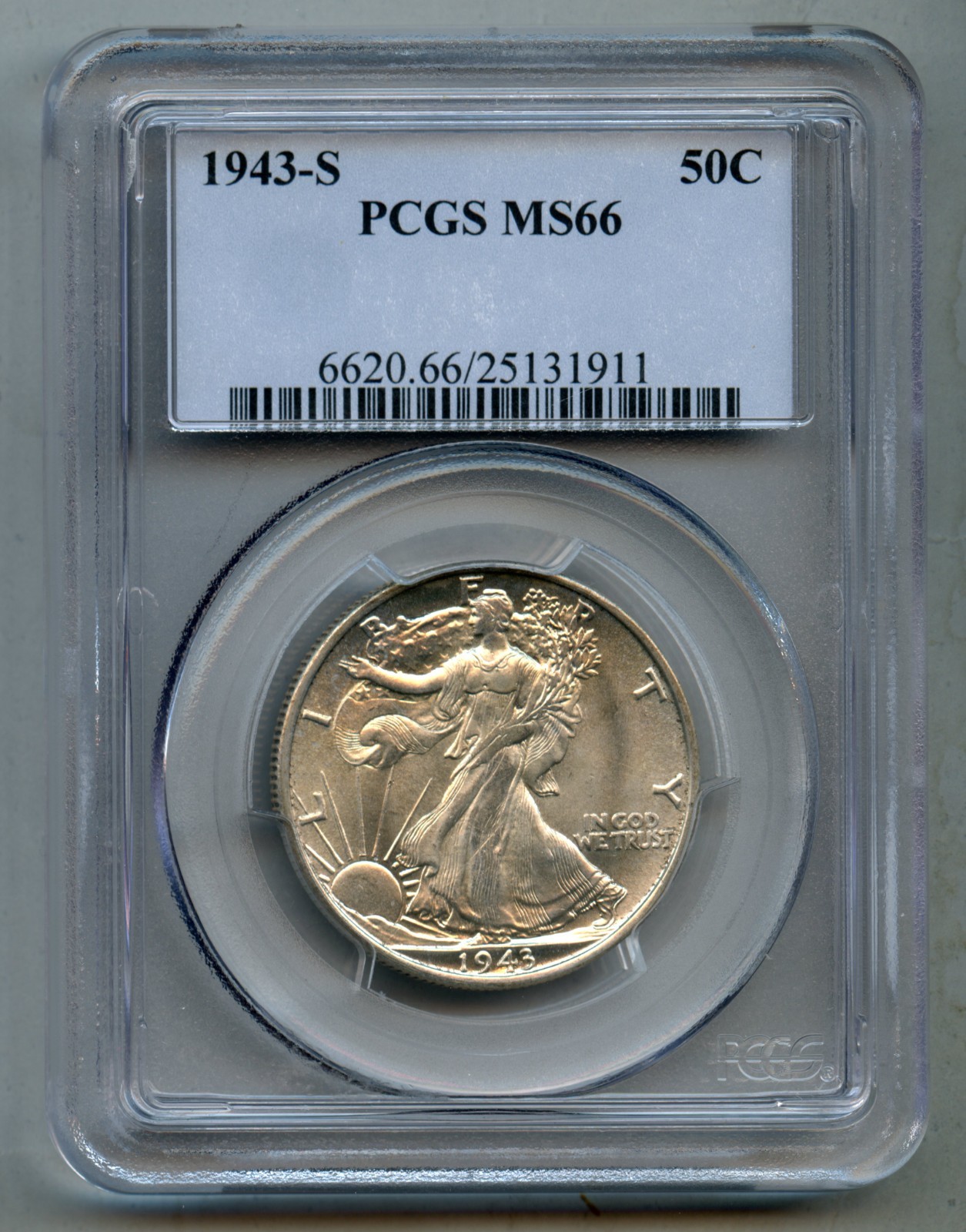 1943 S Liberty Walking Silver Half Dollar PCGS MS 66