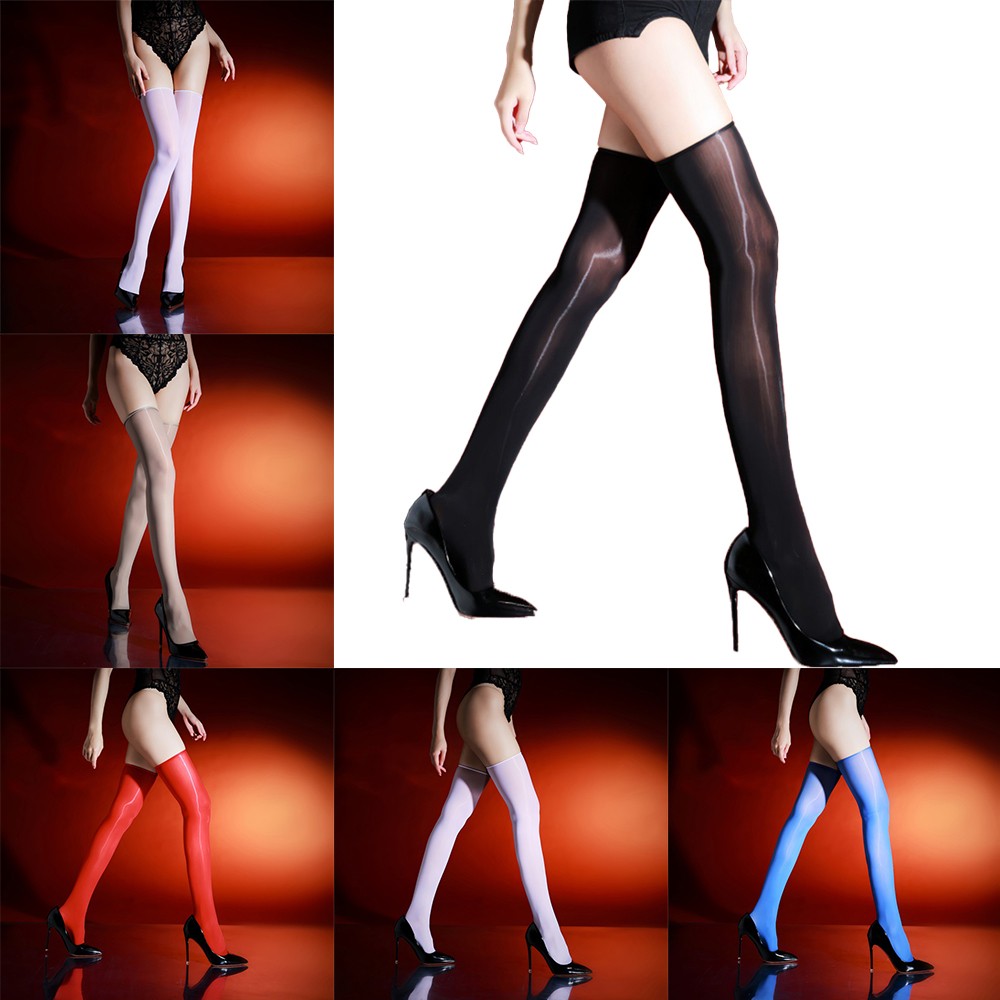 Shiny Glossy Seamless Thigh High Socks Ultra Sheer Stockings Women Sexy Hosiery