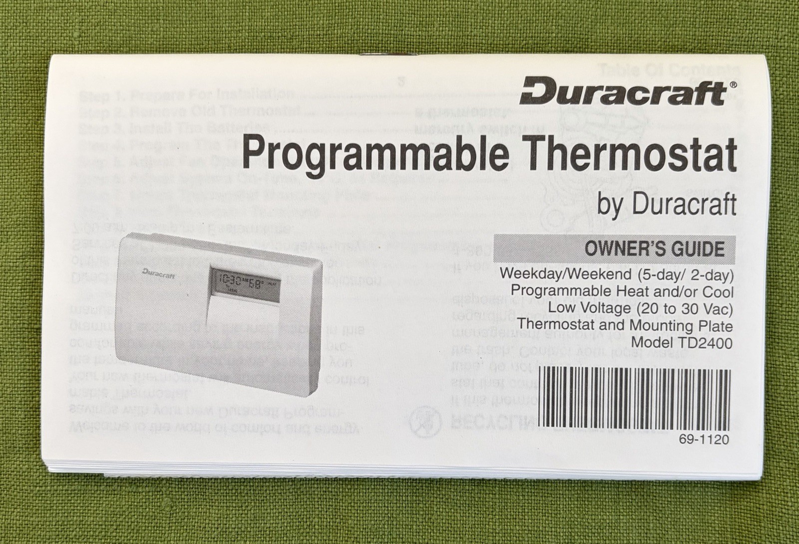 DuraCraft Deluxe Programmable Thermostat Model TD2400
