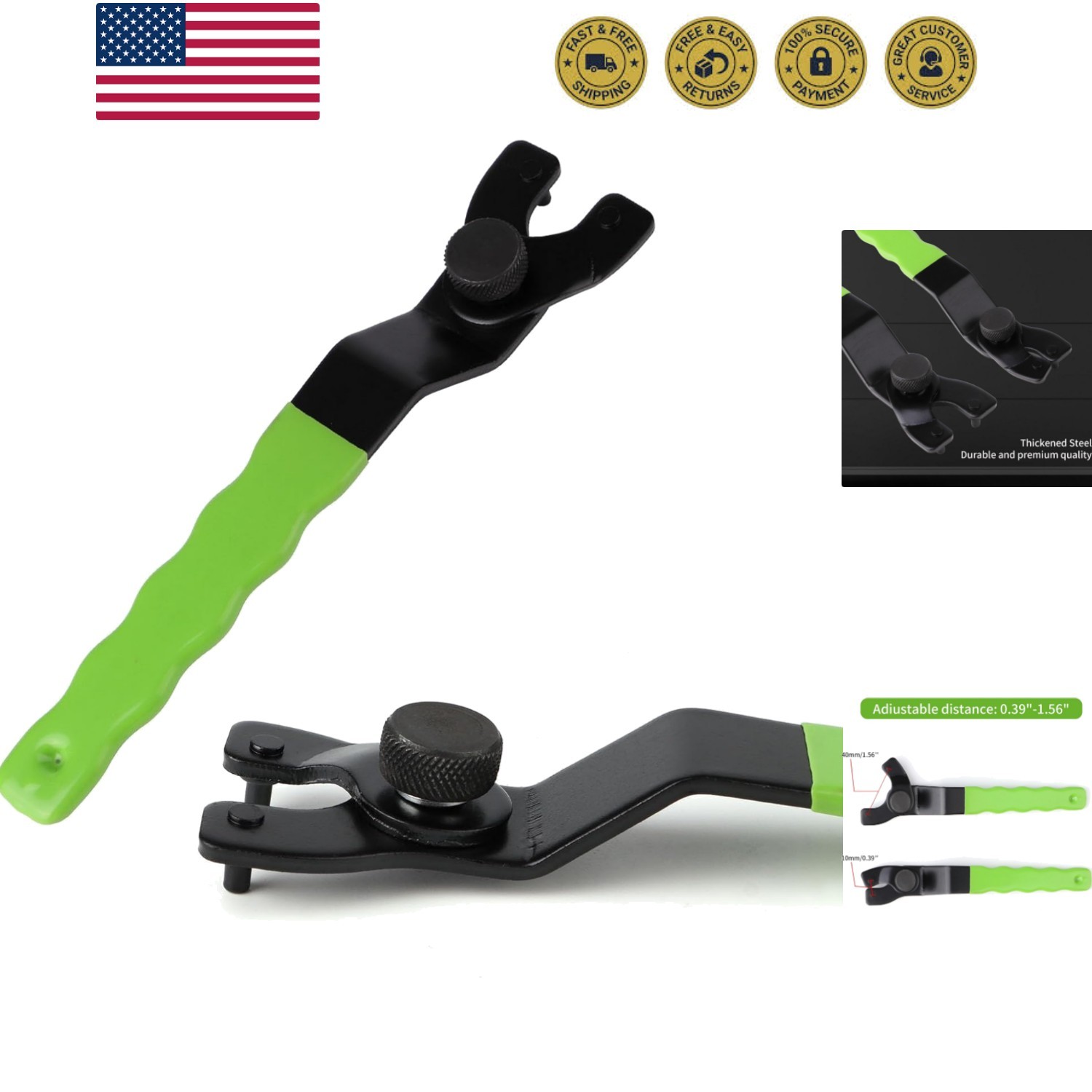 Adjustable Pin Wrench for Angle Grinder Machine,Grinder Spanner ​Wrench Green